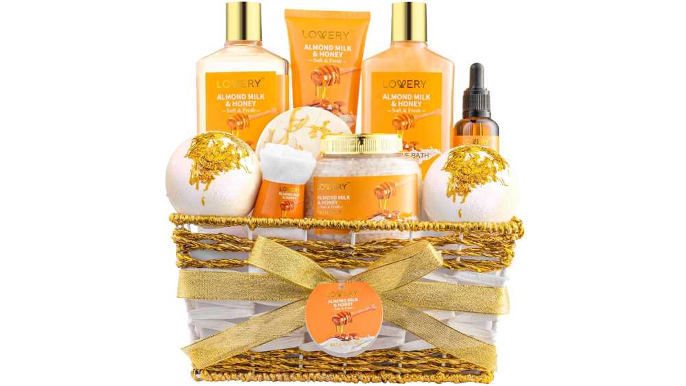 Eleven piece bath and body products gift baskets