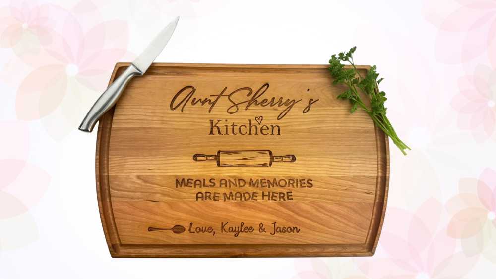 Handmade wooden cutting board personalized with names