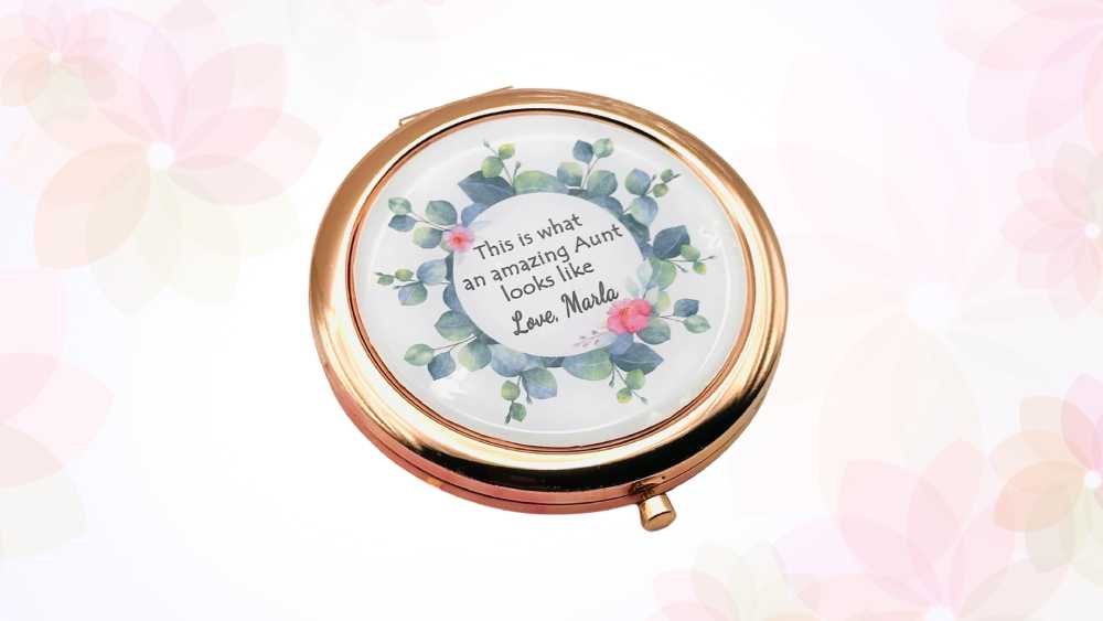 Handmade stainless steel compact mirror with personalized message