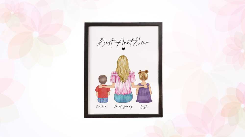 Personalized digital printable family portrait gift for aunt