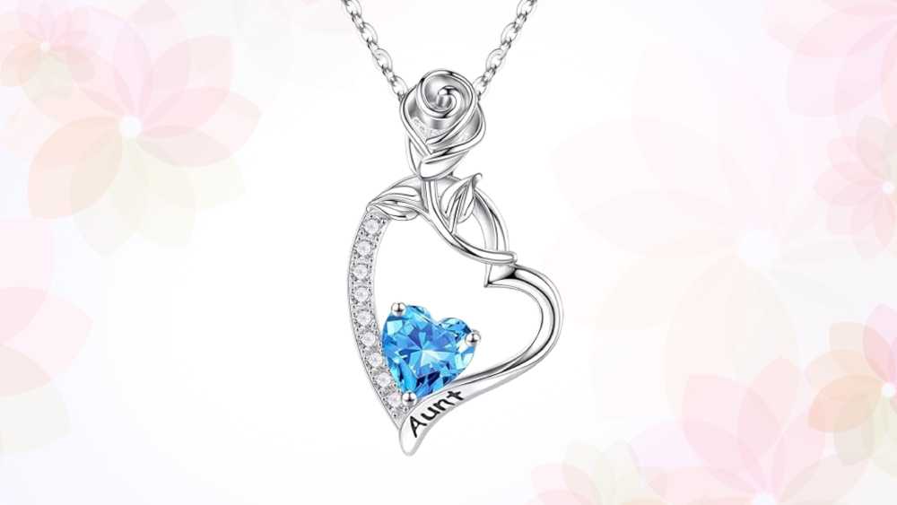 Sterling silver heart shaped birthstone necklace for aunts