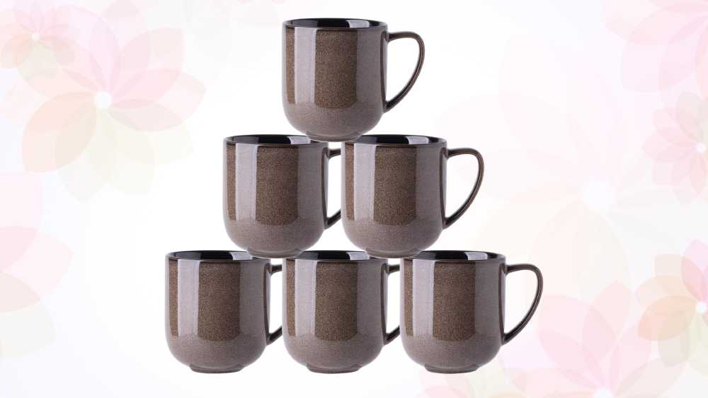Six piece big handled pastel ceramic mug set