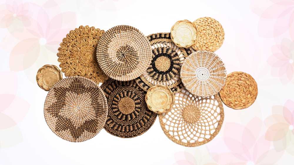 Wicker wall decor set of six woven baskets
