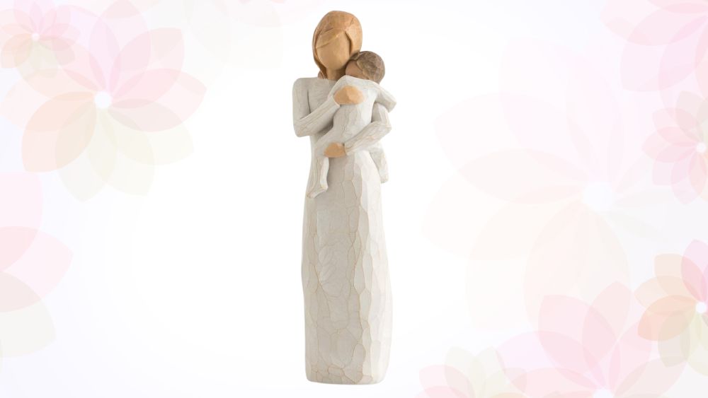 Hand sculpted resin figure of mother and child