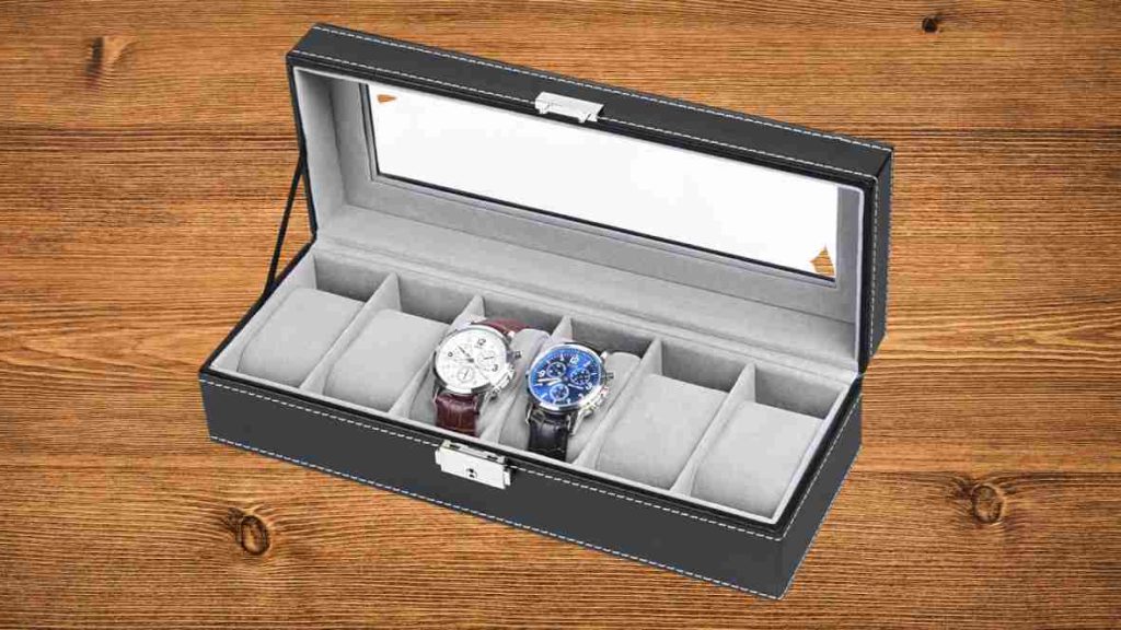 Watch Display Case Organizer Box Leather Black