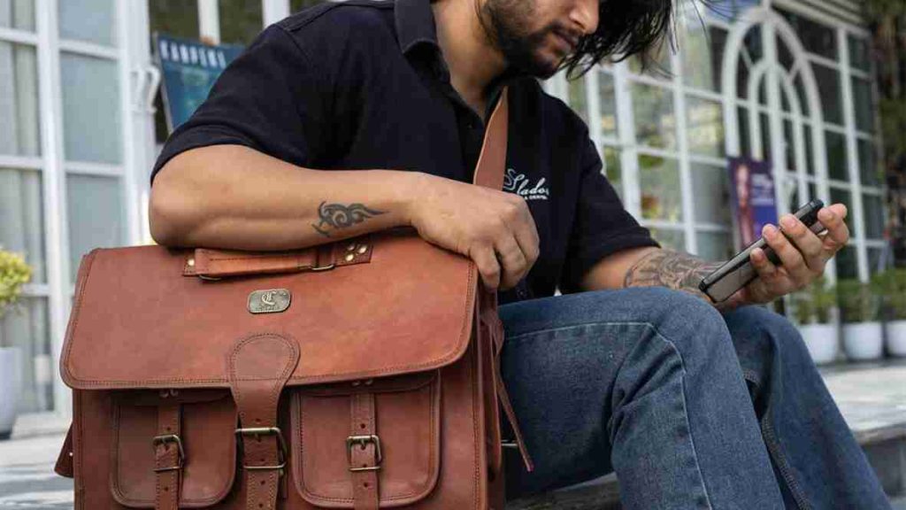 Leather Briefcase Messenger Laptop Bag Brown