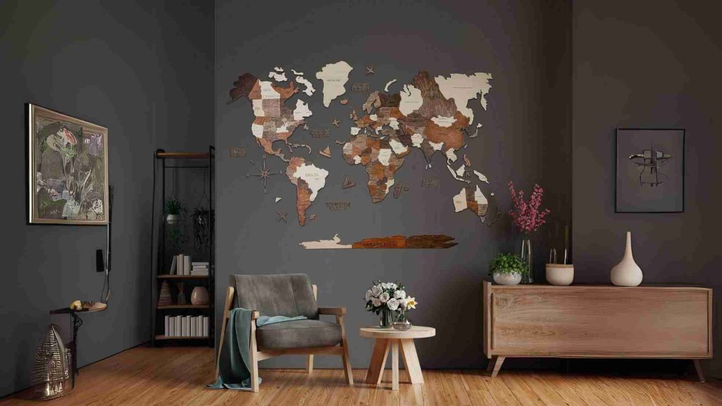 3D Wooden World Map Wall Decor
