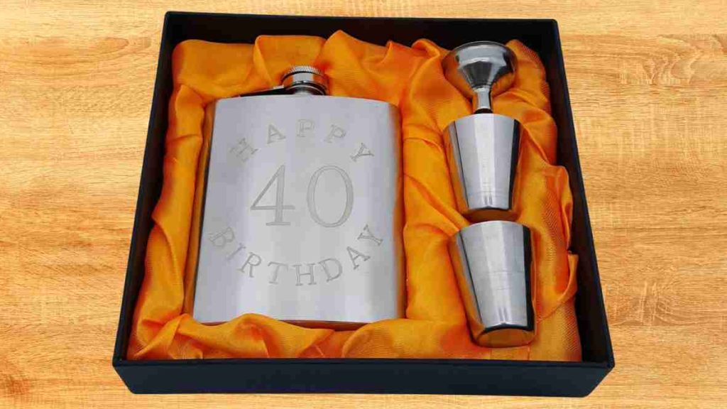 Flask Gift Set Stainless Steel Engraved With Happy 40 Birthday