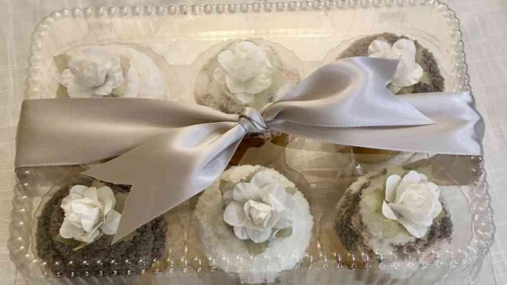 Six pack fuzzy handcrafted cupcake socks gift basket