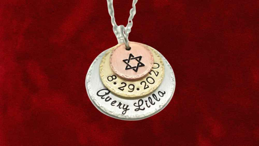 Bat Mitzvah Necklace handstamped Date And Star of David