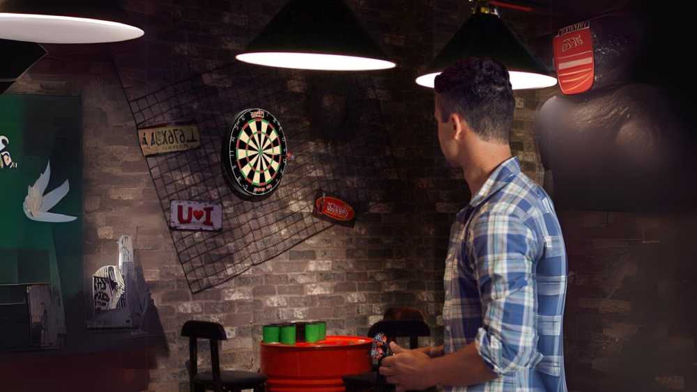 Dartboard with staple-free bullseye and steel tip darts