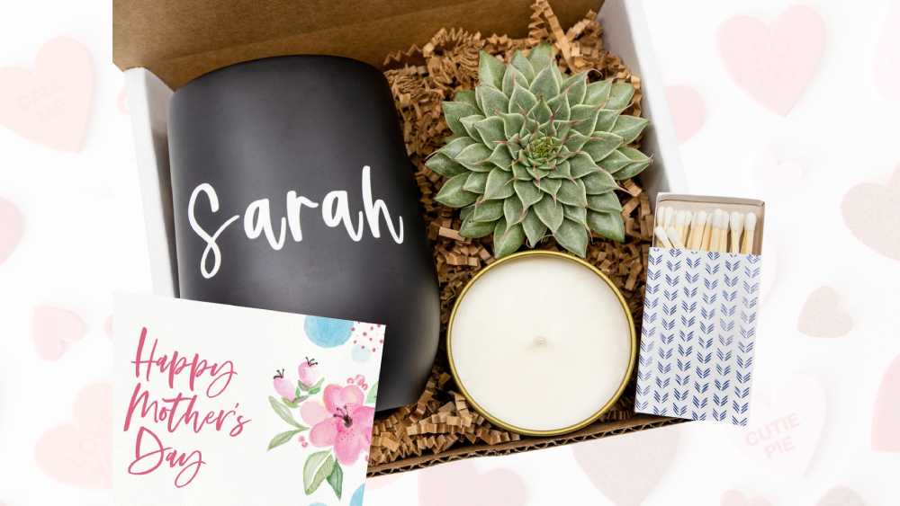 Personalized Mother's Day gift box including mug and candle