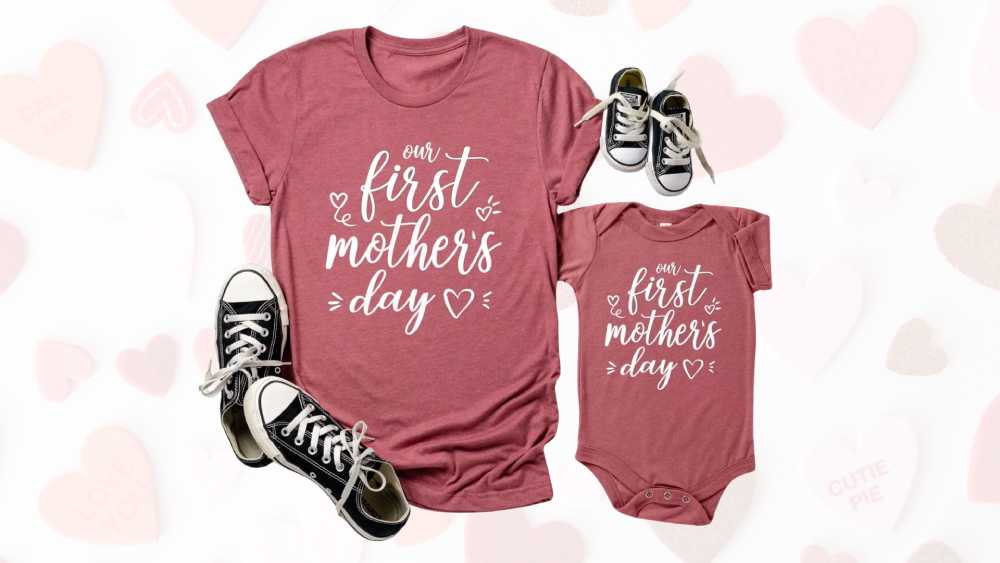 Mother and child matching shirt and onesie
