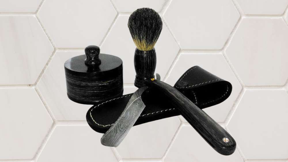 Buffalo horn camel bone cut throat straight razor shaving set