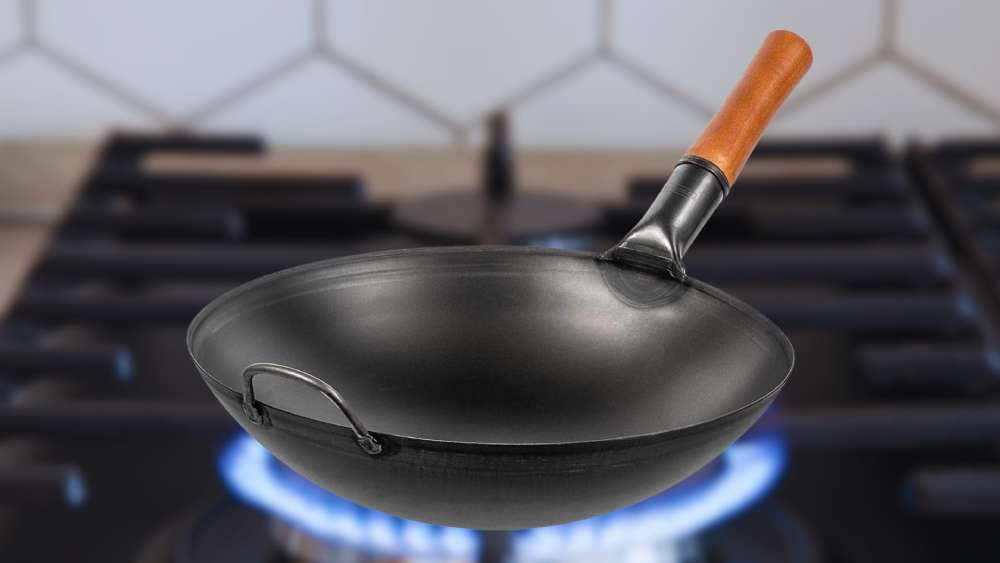 Fourteen inch Carbon steel round bottom wok pan