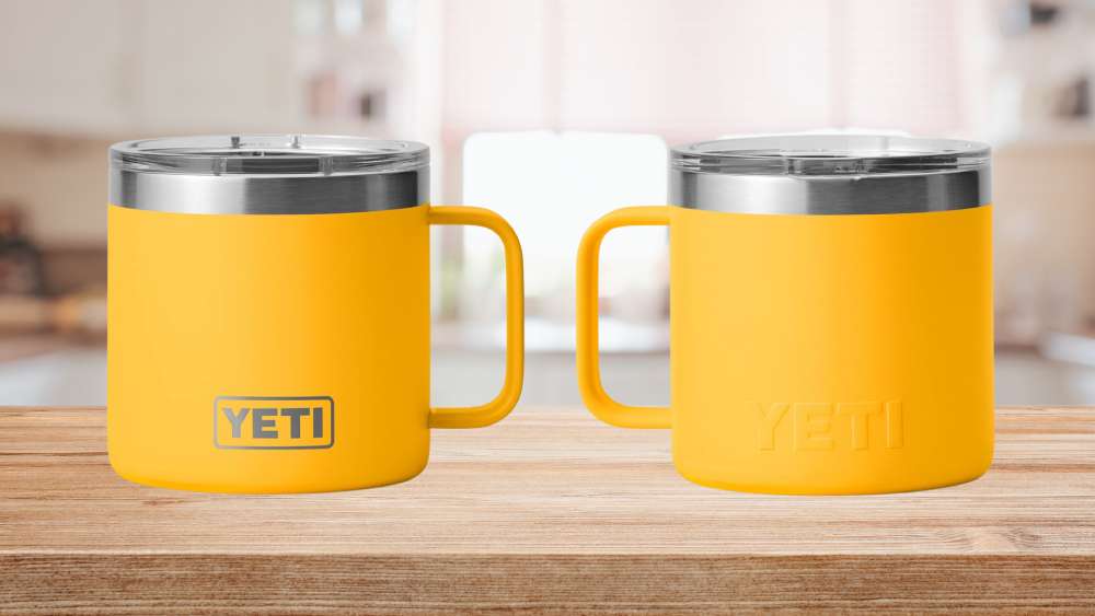 Yeti brand fourteen ounce vacuum insulated stainless steel mug