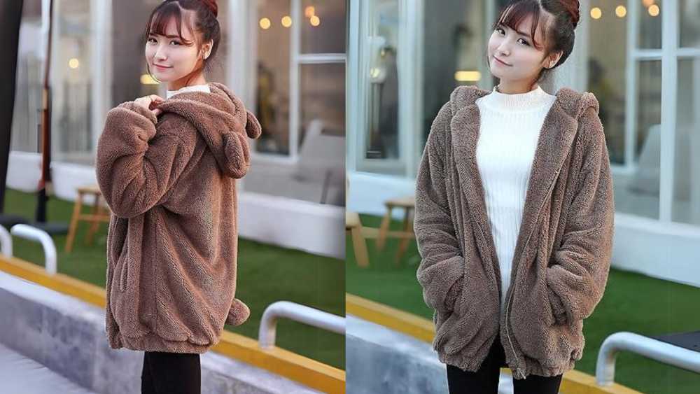 Fluffy animal hoodie with ears and tail