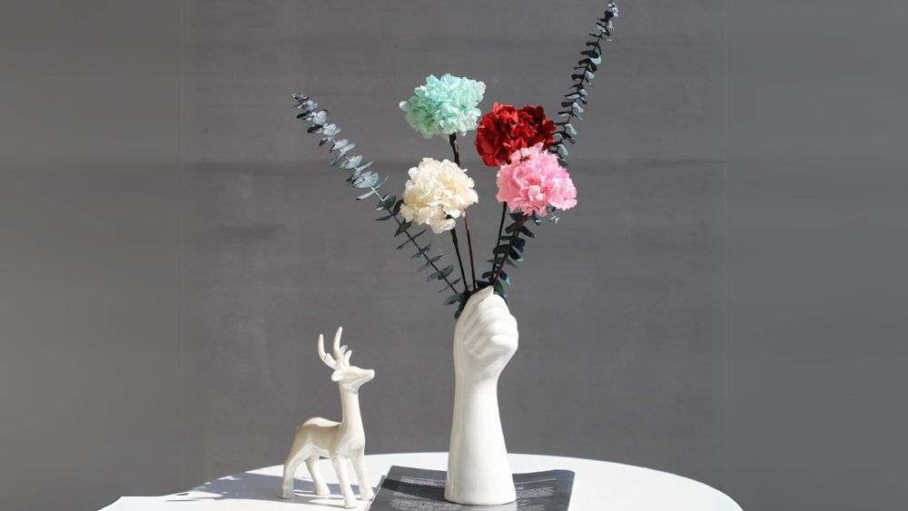 Flower Vase Ceramic Art Hand Holding Flowers White Arm