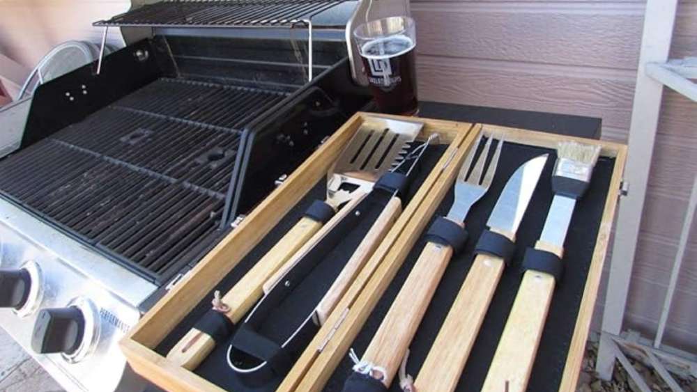 Personalized grill set with custom engraved wooden case