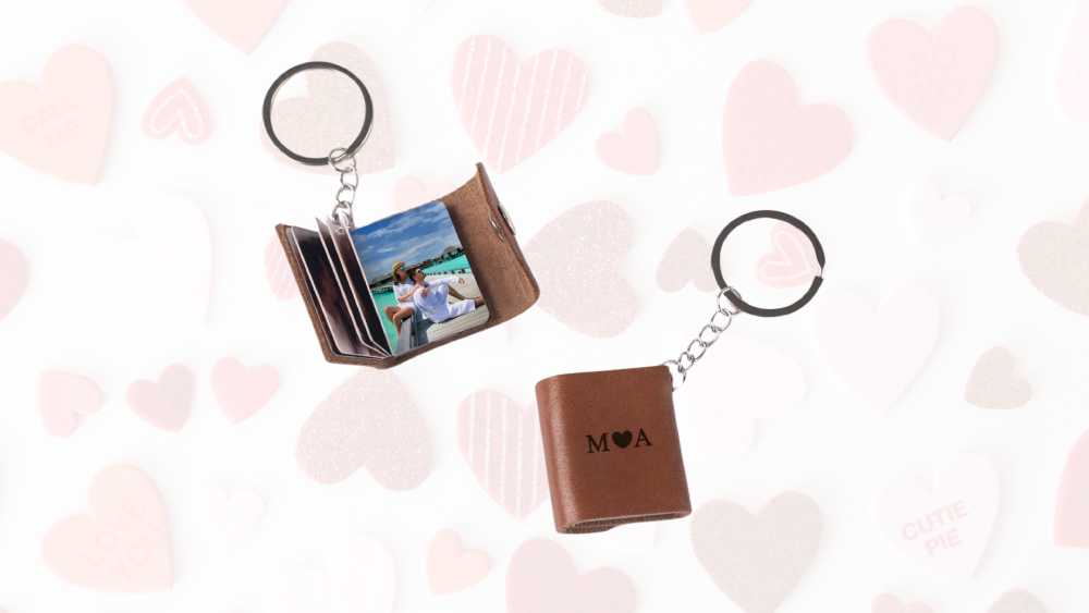 Personalized handmade leather mini photo album keychain