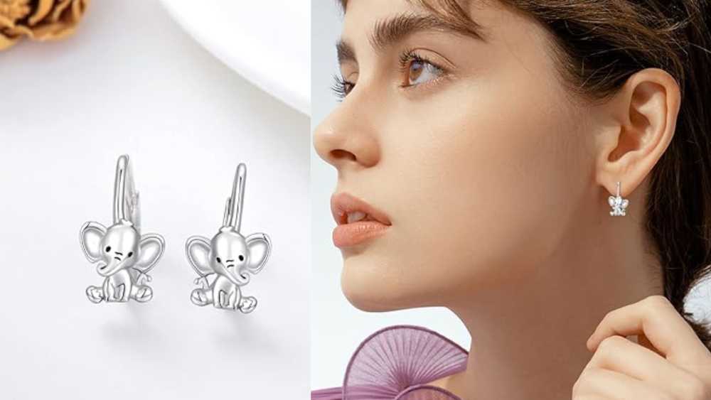 Hypoallergenic Sterling silver 3D elephant models hoop earrings