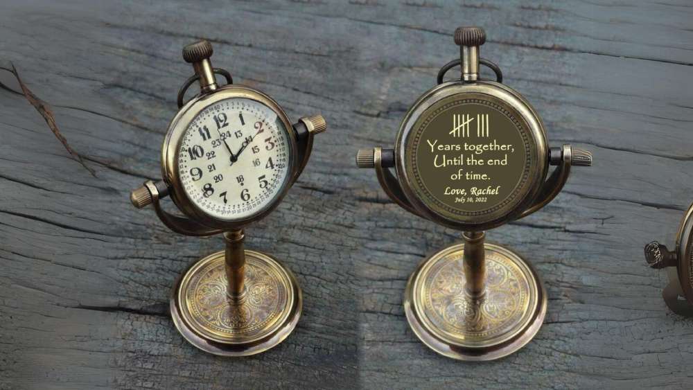 Handmade brass desk clock with custom engraving