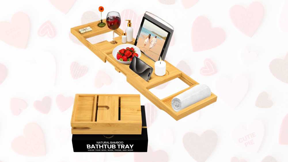 Expandable non-slip bamboo wood bathtub tray caddy