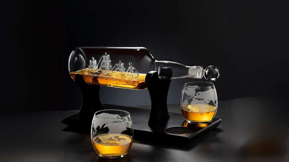 Ship in a bottle whiskey decanter bar set