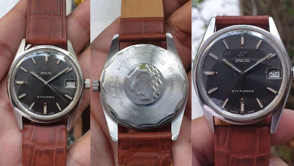 Vintage French mechanical diving watch with leather band