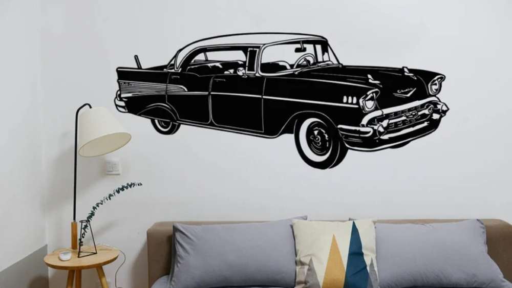 laser cut stainless steel classic car wall art