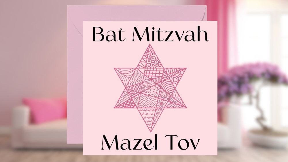 Pink Happy Bat Mitzvah Birthday Card