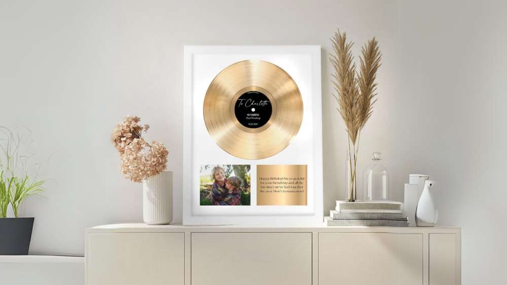 Personalized Vinyl Record Framed Print Golden Birthday Gift