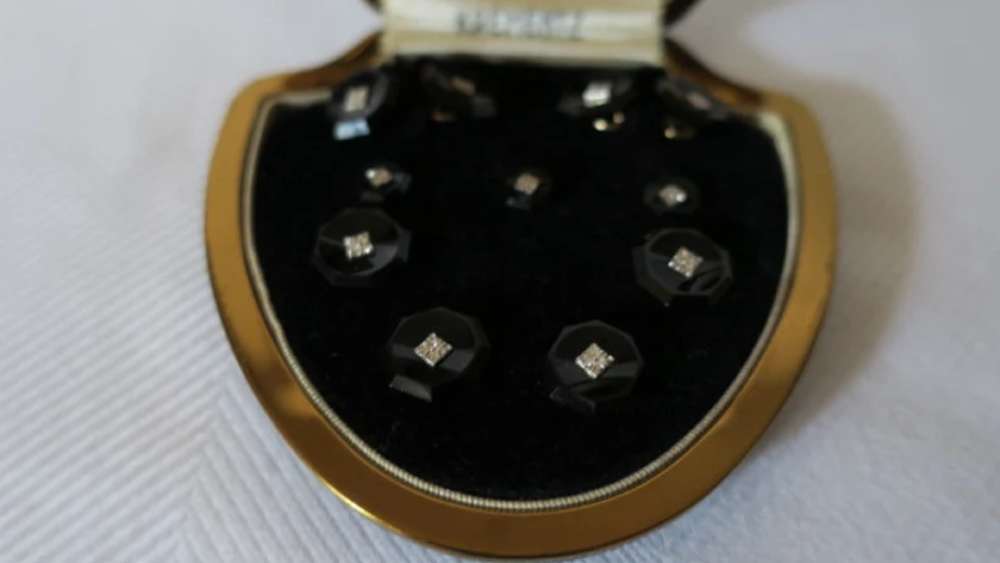 Art Deco black tuxedo cuff links and shirt studs