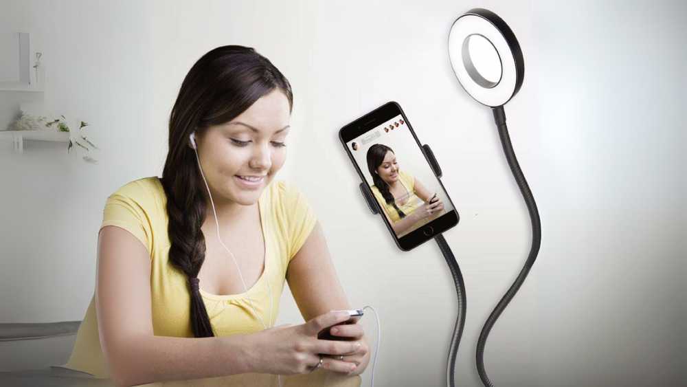 Phone and ring light stand with flexible arms