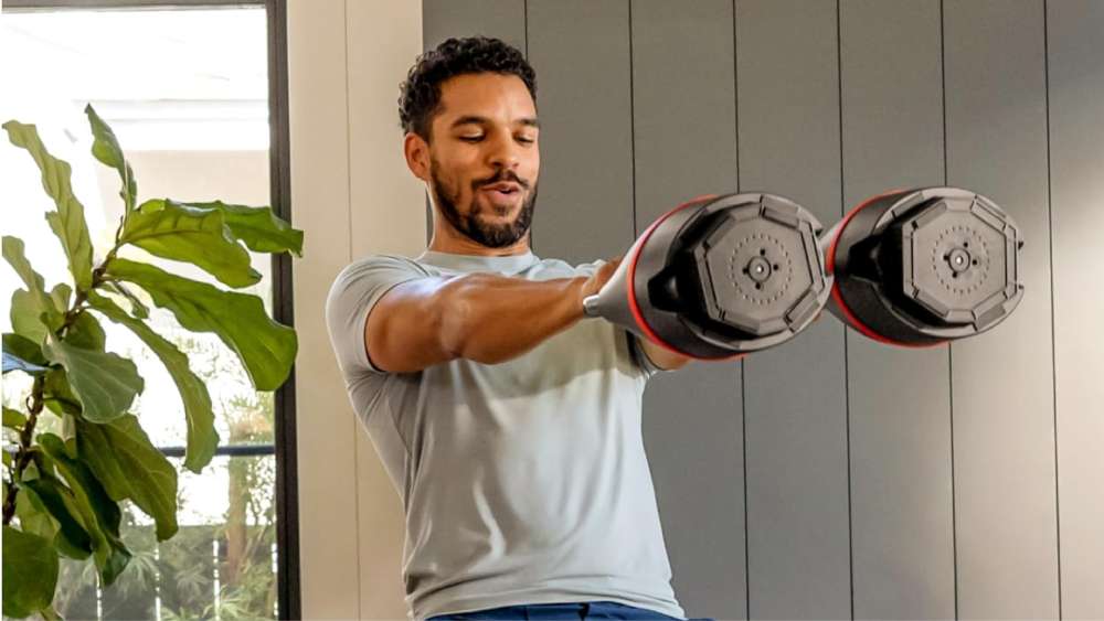 Bowflex ergonomic adjustable weights and dumbbells
