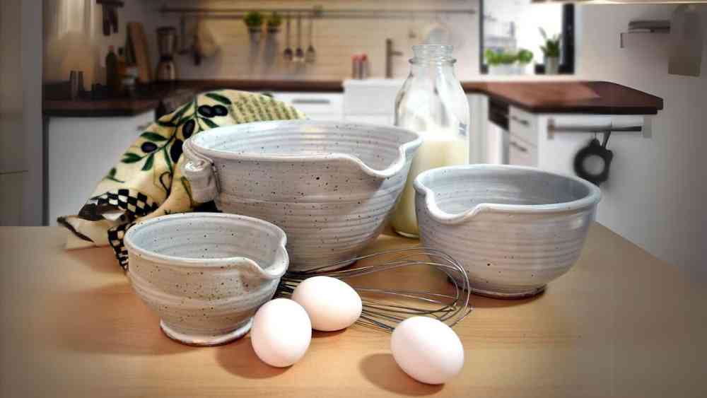 Handmade three piece white stone bowls