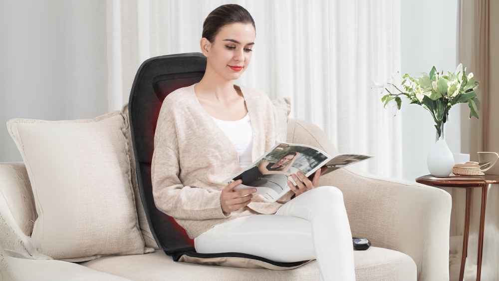 Massage seat cushion with heat and vibration motors