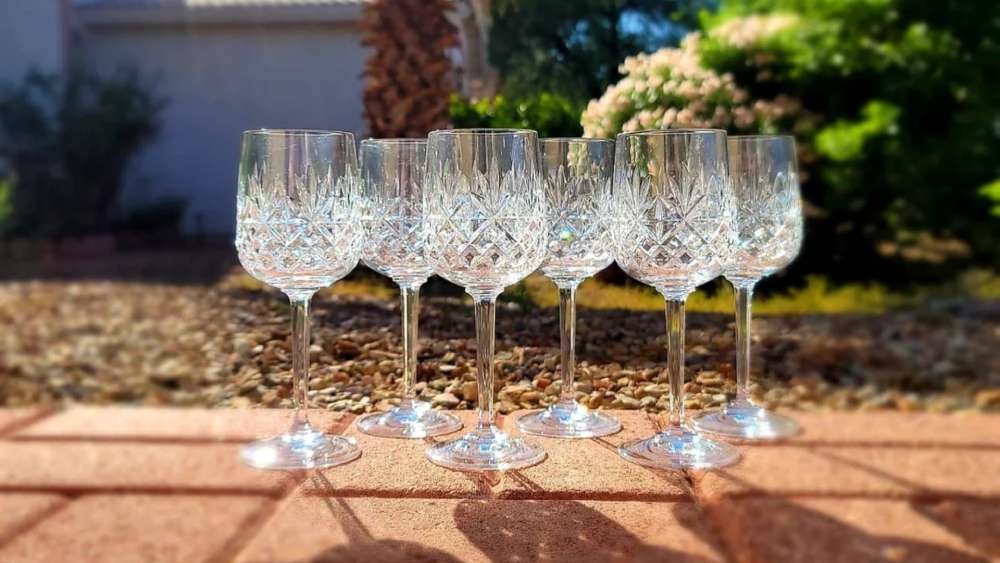 Set of six fancy crystal wine glasses