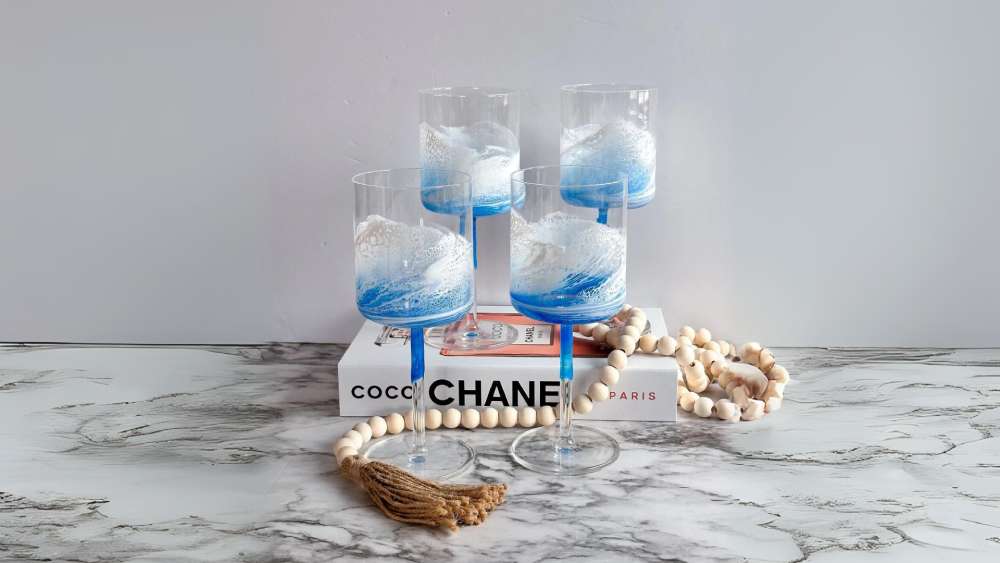 Set of ocean themed champagne glass