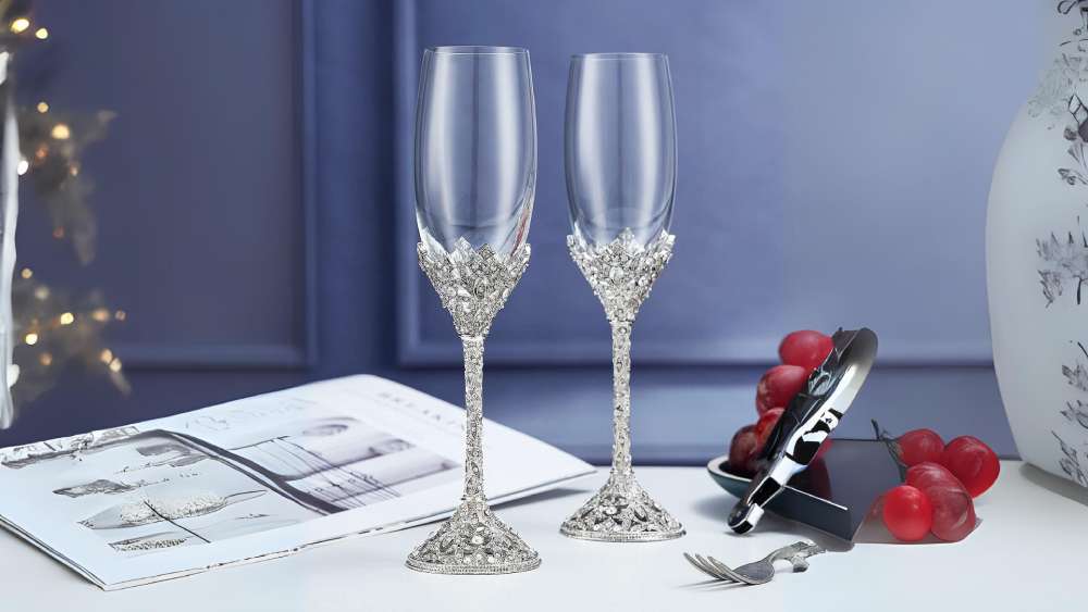 Set of two crystal champagne flutes anniversary gift