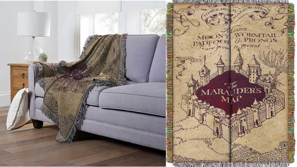 Harry Potter woven tapestry throw blanket marauders map design