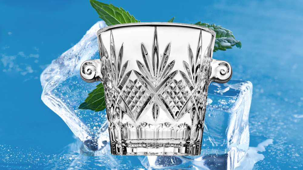 Hand cut mouth blown crystal ice bucket