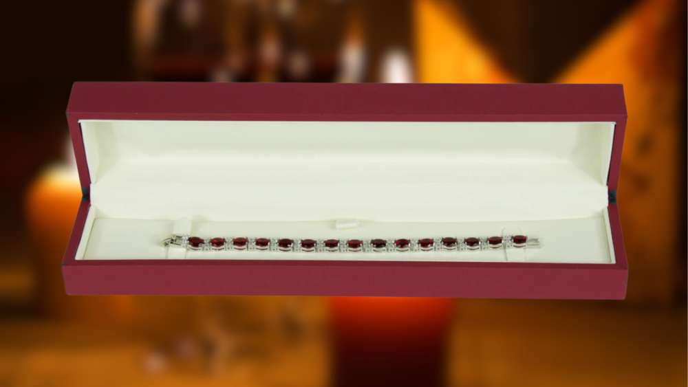 White gold finish diamond oval cut ruby bracelet