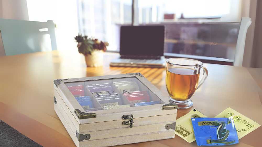 Premium acacia wood tea storage box organizer
