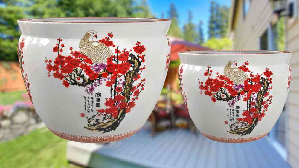 Oriental furniture sixteen inch cherry blossom porcelain fishbowl
