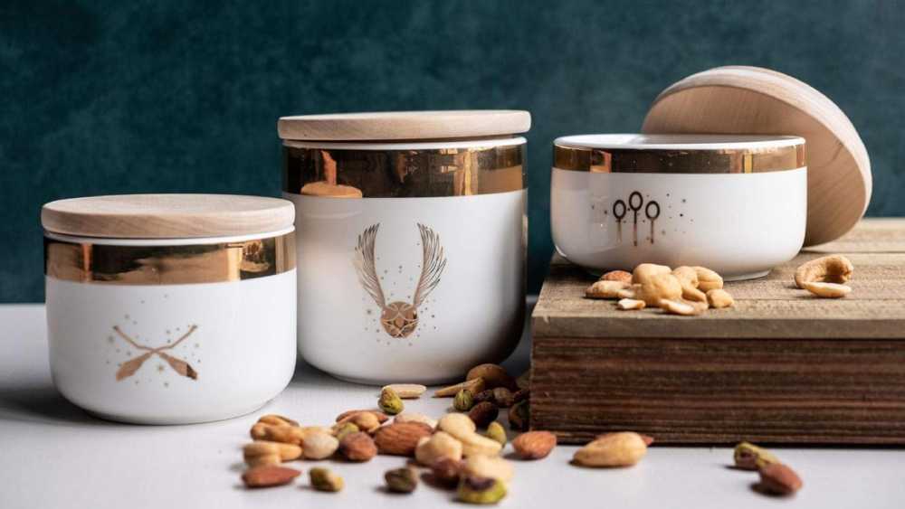 Three pack quidditch themed ceramic food storage jars