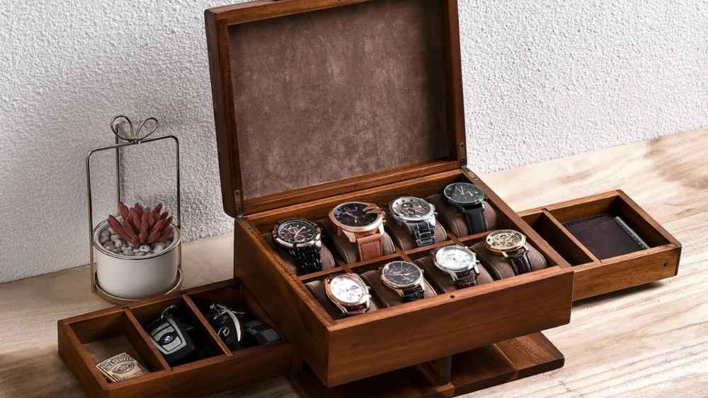Custom Wooden Watch Box Engraved Organizer with 8 Slots