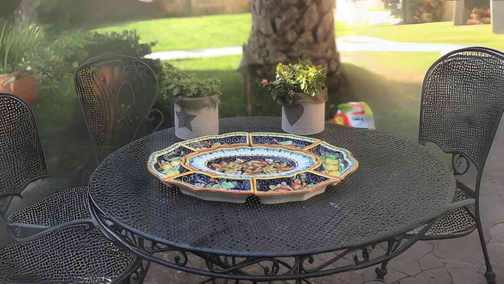 Italian made ceramic appetizer tray with fruit art