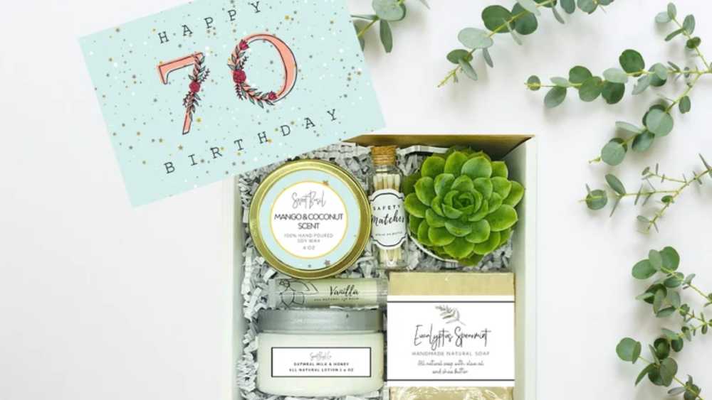 Seventieth birthday spa gift box with scent selections