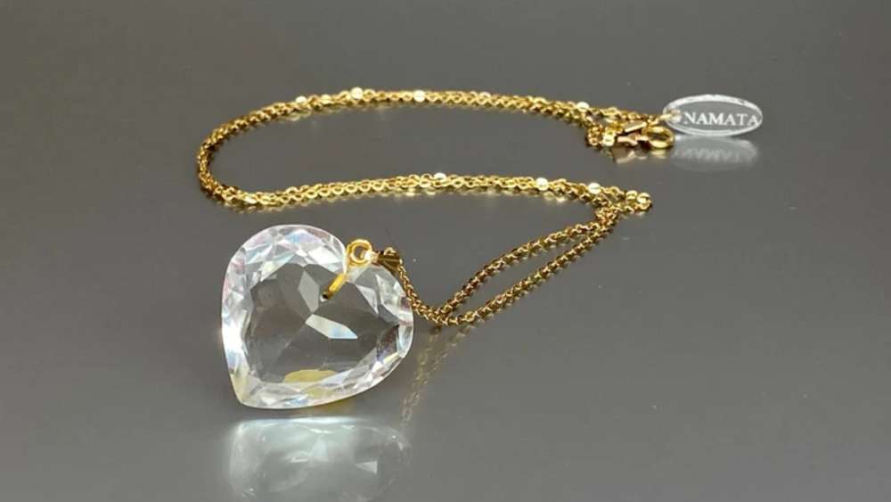 Handmade minimalist natural quartz crystal heart pendant necklace